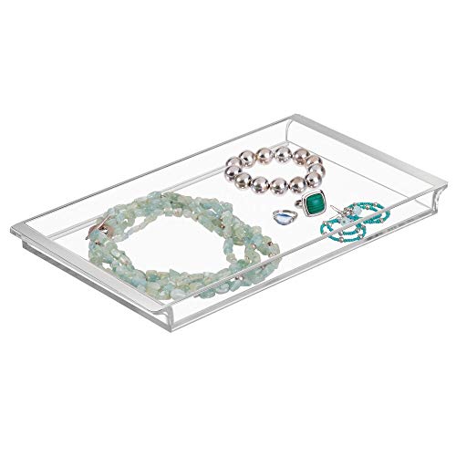 mDesign Bandeja organizadora para cosméticos – Elegante Organizador de baño para lociones, cosméticos, Accesorios, etc. – Organizador de Maquillaje de plástico para el baño – Transparente/Plateado