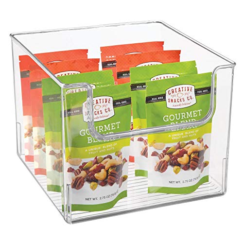 mDesign Caja de almacenamiento de alimentos – Organizador de frigorífico, armario o arcón congelador con frontal abierto – Caja de plástico para frigorífico sin BPA – transparente