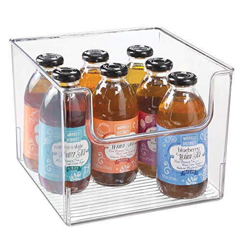mDesign Caja de almacenamiento de alimentos – Organizador de frigorífico, armario o arcón congelador con frontal abierto – Caja de plástico para frigorífico sin BPA – transparente