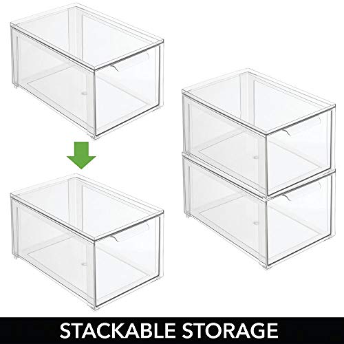 mDesign Caja de plástico transparente – Organizador de armarios apilable y rígido con cajón extraíble – Caja para guardar zapatos, accesorios y otros objetos – transparente