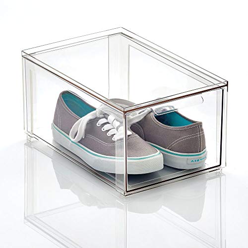 mDesign Caja de plástico transparente – Organizador de armarios apilable y rígido con cajón extraíble – Caja para guardar zapatos, accesorios y otros objetos – transparente