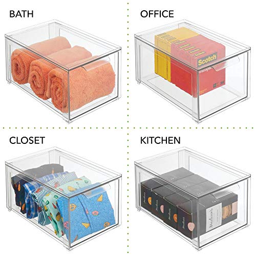 mDesign Caja de plástico transparente – Organizador de armarios apilable y rígido con cajón extraíble – Caja para guardar zapatos, accesorios y otros objetos – transparente