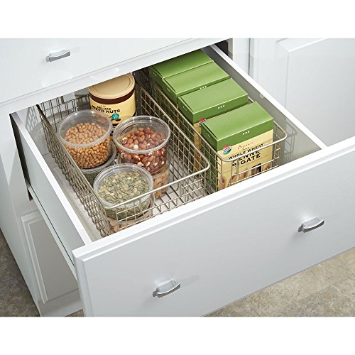 mDesign - Cesta almacenaje con asas color plateado - Organizador cocina de acero de alta calidad - Ideal para el baño, cocina o despensa