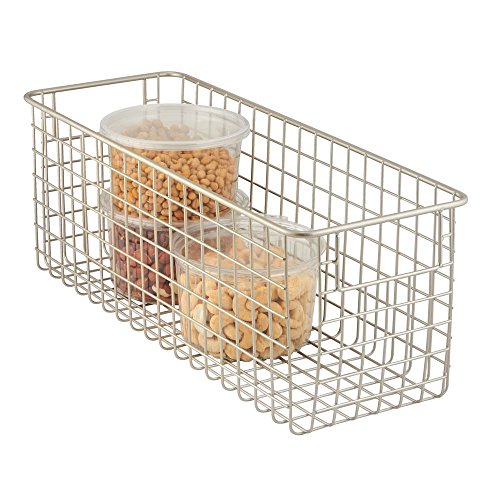 mDesign - Cesta almacenaje con asas color plateado - Organizador cocina de acero de alta calidad - Ideal para el baño, cocina o despensa