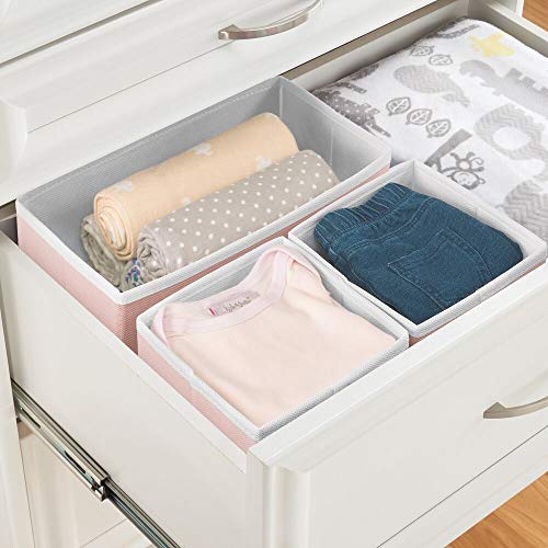 mDesign Juego de 12 Cajas organizadoras – Cestas de Tela de Diferentes tamaños para cajones – Organizadores para armarios para Guardar Calcetines, Ropa Interior y más – Rosa/Blanco