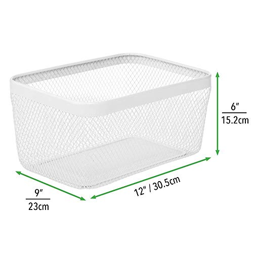 mDesign Juego de 4 cajas multiusos de metal de 30,5 cm x 22,9 cm x 15,2 cm – Organizador de cocina, despensa, baño y más – Cesta de almacenaje de alambre, compacta y universal – blanco
