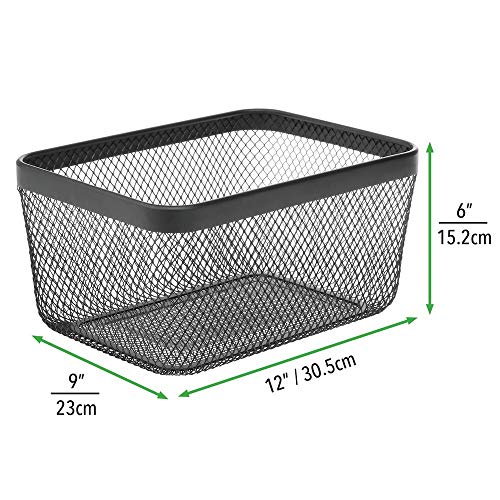 mDesign Juego de 4 cajas multiusos de metal de 30,5 cm x 22,9 cm x 15,2 cm – Organizador de cocina, despensa, baño y más – Cesta de almacenaje de alambre, compacta y universal – negro