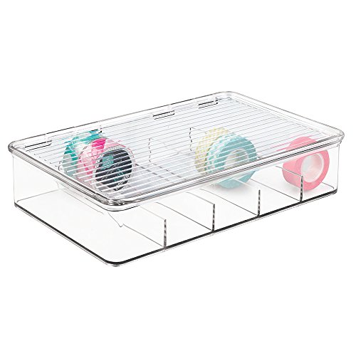 mDesign Organizador de manualidades – Fantástica caja de plástico con 5 compartimentos – Ideal para guardar goma eva, abalorios, cintas decorativas, etc. – Transparente
