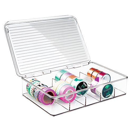 mDesign Organizador de manualidades – Fantástica caja de plástico con 5 compartimentos – Ideal para guardar goma eva, abalorios, cintas decorativas, etc. – Transparente