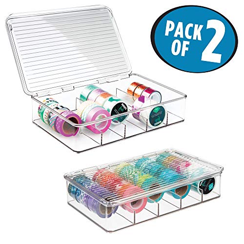 mDesign Organizador de manualidades – Fantástica caja de plástico con 5 compartimentos – Ideal para guardar goma eva, abalorios, cintas decorativas, etc. – Transparente - Paquete de 2