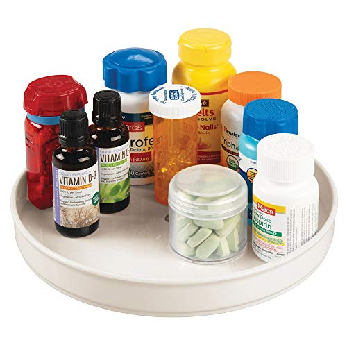mDesign Plataforma giratoria para cosméticos – Organizador de maquillaje redondo para cremas y medicinas – Base giratoria para baño y cocina en plástico sin BPA y acero inoxidable – crema