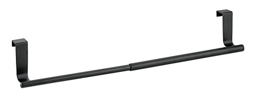 mDesign Toallero para cocina colgante - Soporte para toallas y repasadores - Accesorio para armario, se coloca sobre la puerta sin herramientas - Extensible hasta 43,18 cm - Color: Negro