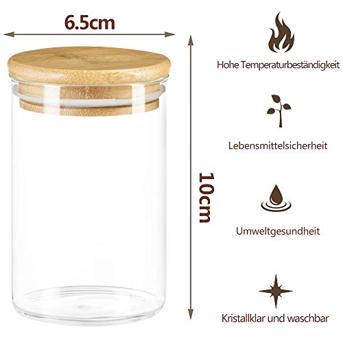 MEckily - Juego de 12 tarros herméticos de cristal de borosilicato con tapa, capacidad 300 ml