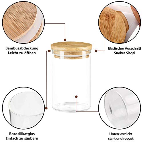 MEckily - Juego de 12 tarros herméticos de cristal de borosilicato con tapa, capacidad 300 ml