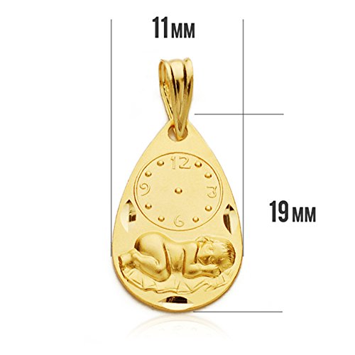 Medalla niño y reloj gota en oro amarillo de 9 ktes. Grabado gratuito, personalizado.