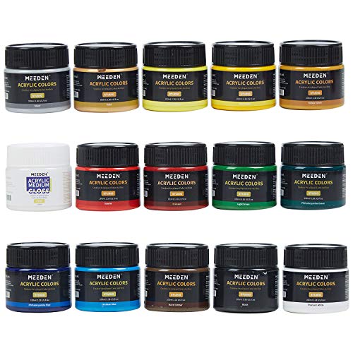 MEEDEN - Juego de 15 colores (100 ml/3.5 onzas), colores vibrantes no tóxicos, pigmentos ricos para lienzo, tela, manualidades y más para artistas, principiantes y estudiantes