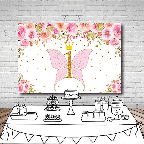 MEHOFOTO - Fondo para estudio de fotografía de primer cumpleaños, diseño de mariposa, color rosa y dorado