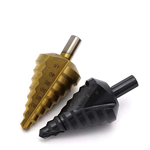 Mengshen HSS Broca Escalonada 10-45mm, Nitruro Espiral Pagoda Paso Taladro Drill Acero de Alta Velocidad para Acero al Carbono, Chapa de Hierro, Tableros de Aislamiento, Tableros de PVC, Tablones
