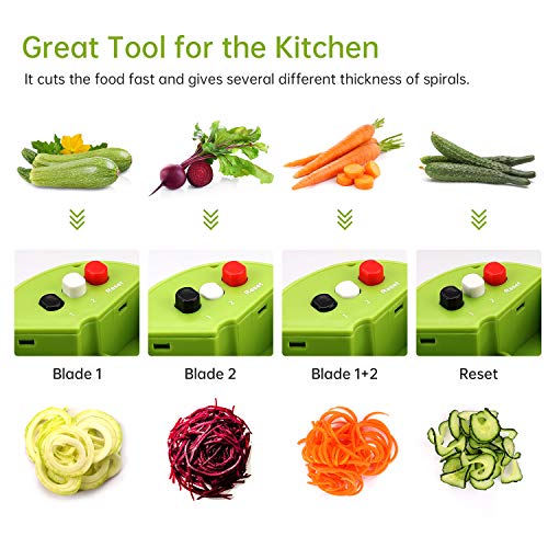 MENNYO Cortador de Verdura 4 en 1, Espiralizador de Verduras con Contenedor Mandolina de Cocina Profesional, Cortador de Patatas Spiralizer para Espaguetis de Calabacín, Zanahorias, Pepinos