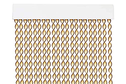 MercuryTextil Cortina para Puerta Tiras PVC 200x90cm，Cortina para Puerta Exterior，10 Color (Beige+Filo Marron)