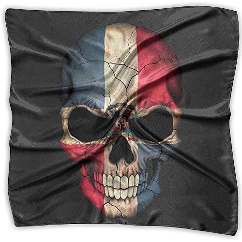 Merle House República Dominicana Bandera Cráneo de pirata Bufanda cuadrada estampada para mujer Tocado Cuello Satén Bufandas Envoltura Chal Pañuelo