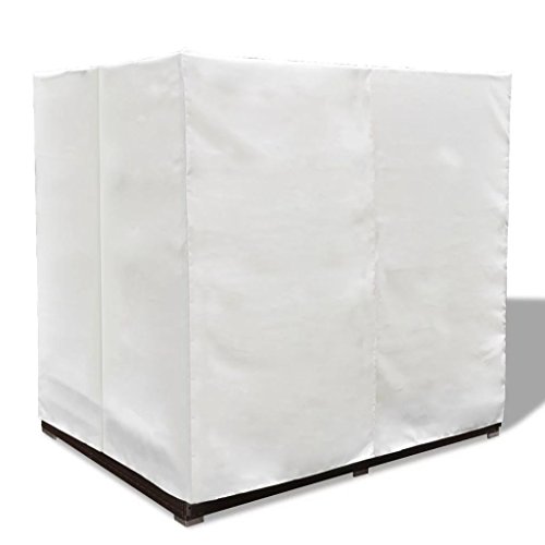 mewmewcat Tumbona con Cortinas de ratán sintético marrón, Tumbona con Toldo y Cortinas Ratán PE Marrón y Blanca Cama de Jardín