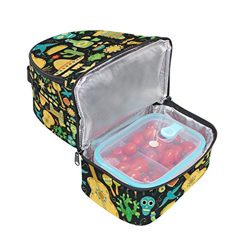 México portátil de la escuela de Hombro Tote Lunch Bag Bolso Niños Doble Caja de Almuerzo Reutilizable Aislador Enfriador Para Mujeres Estudiante Viaje al aire libre