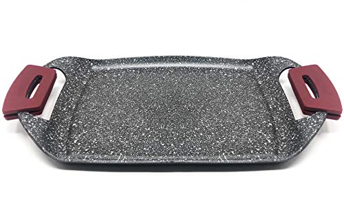 MGE - Plancha Grill - Asadora - Efecto Piedra - Revestimiento Antiadherente - Asas Silicona Extraíble - 36 x 22 cm