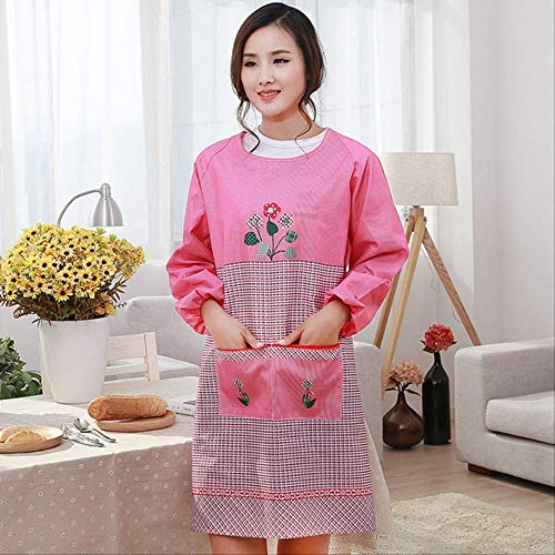 mhde Delantales 1 Piezas Plaids Delantal con Mangas De Flores Mujer Baberos Adultos Cocina Casera Hornear Cafetería Delantales De Limpieza Accesorios De Cocina   F