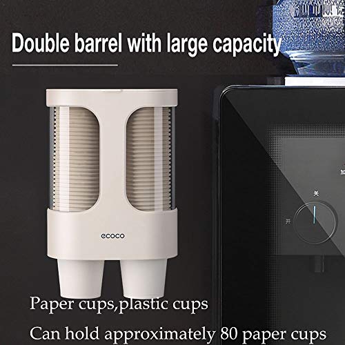 MHTECH Dispensador de vasos de papel desechables,hecho de plástico respetuoso con el medio ambiente,resistente al agua y al polvo,Diseño de montaje en pared-Tubo doble de gran capacidad-caqui