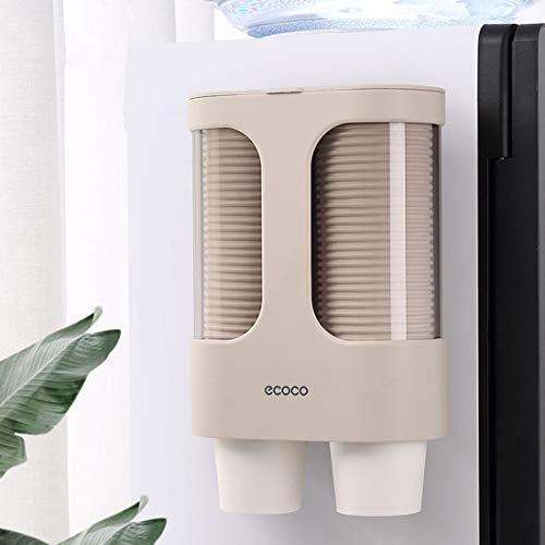 MHTECH Dispensador de vasos de papel desechables,hecho de plástico respetuoso con el medio ambiente,resistente al agua y al polvo,Diseño de montaje en pared-Tubo doble de gran capacidad-caqui