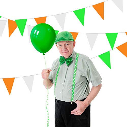 MIAHART St Patrick's Day 21 Banderín Irish 7M Green, White & Orange Bunting Decoration Triángulo irlandés Bunting Flag para el día de San Patricio Decoraciones para Fiestas