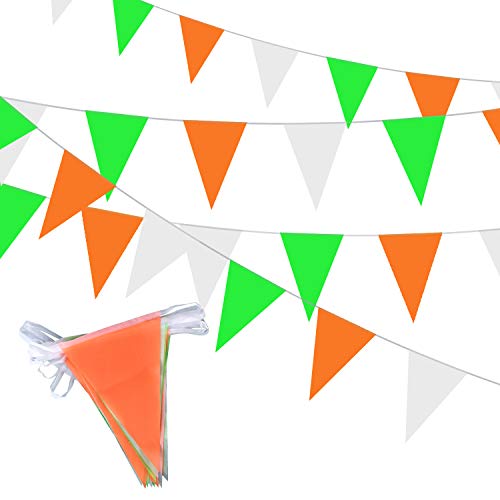 MIAHART St Patrick's Day 21 Banderín Irish 7M Green, White & Orange Bunting Decoration Triángulo irlandés Bunting Flag para el día de San Patricio Decoraciones para Fiestas