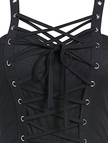 MIALIFEX Gótico Definición Más Tamaño Casual Negro Vestidos Sin Mangas Encaje Frontal Pañuelo Gótico Vestido