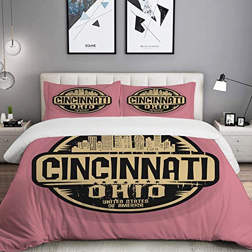 MIGAGA Sello de la Etiqueta de Las Letras de Cincinnati con Funky Fonts,Juego de Ropa de Cama con Funda nórdica de Microfibra y 2 Funda de Almohada - 140 x 200 cm