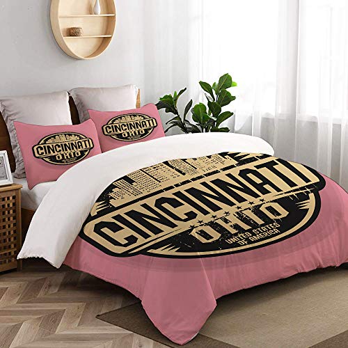 MIGAGA Sello de la Etiqueta de Las Letras de Cincinnati con Funky Fonts,Juego de Ropa de Cama con Funda nórdica de Microfibra y 2 Funda de Almohada - 140 x 200 cm