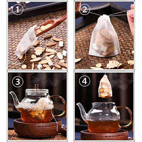 Mila-Amaz 200 Pcs Bolsas de Té Cordón, Desechables Filtro Bolsita de Té Bolsas de Filtro de Papel para Té de Hojas Sueltas