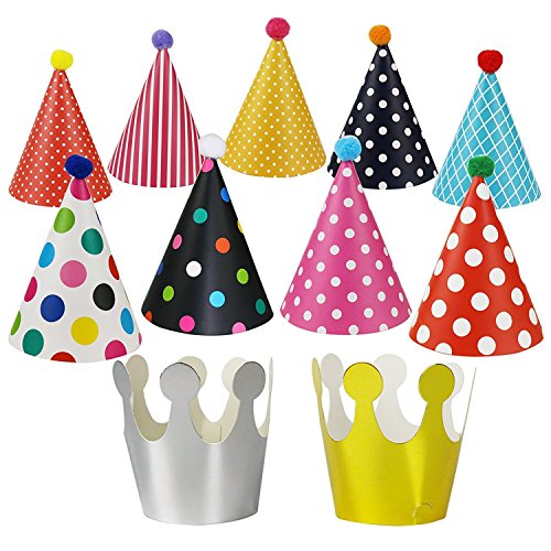 MINGZE Gorros de Fiesta 11PCS, Sombrero Lindo de la Fiesta de cumpleaños del Cono de los niños y de los Adultos, Fiesta Divertida Fiesta de cumpleaños del Sombrero del Partido