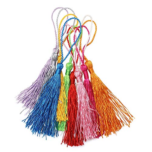 Mini Borla Pendiente,100 Piezas Mini Borlas con lazo de Cuerda 13cm Decorativo Mini Borlas para Hacer Joyas Marcadores Proyectos de Bricolaje 10 Colores