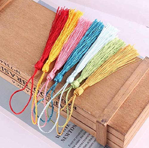 Mini Borla Pendiente,100 Piezas Mini Borlas con lazo de Cuerda 13cm Decorativo Mini Borlas para Hacer Joyas Marcadores Proyectos de Bricolaje 10 Colores