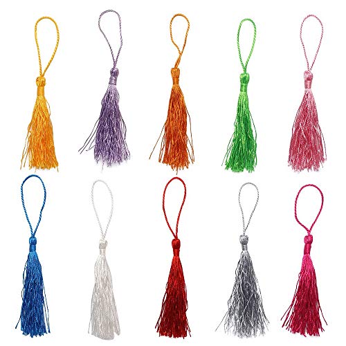 Mini Borla Pendiente,100 Piezas Mini Borlas con lazo de Cuerda 13cm Decorativo Mini Borlas para Hacer Joyas Marcadores Proyectos de Bricolaje 10 Colores