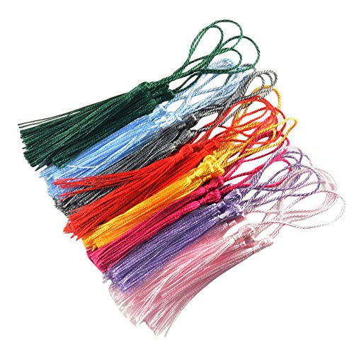Mini Borla Pendiente,100 Piezas Mini Borlas con lazo de Cuerda 13cm Decorativo Mini Borlas para Hacer Joyas Marcadores Proyectos de Bricolaje 10 Colores
