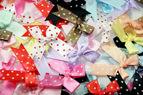 Mini lazo de satén con lunares para manualidades, decoración de bodas, álbumes de recortes, tarjetas, 50 unidades Light blue - White