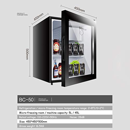 Mini-nevera Lxn Refrigerador Negro para Bebidas, 50 l, refrigerador bajo mostrador con Compartimiento para Enfriador Cubierto, Puerta de Vidrio con estantes extraíbles Ajustables