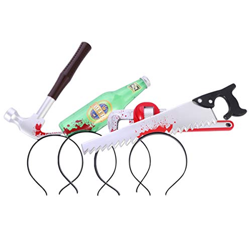 Minkissy 4 Unids Llave Martillo Cuchillo Cuchillo Patrón Diademas Diademas de Horror de Halloween Diademas de Zombies para Suministros de Fiesta de Halloween
