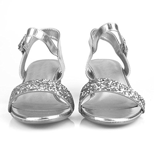 Miss Diva Ruby. Sandalias de tacón abierto con correa al tobillo, color Plateado, talla 37 EU