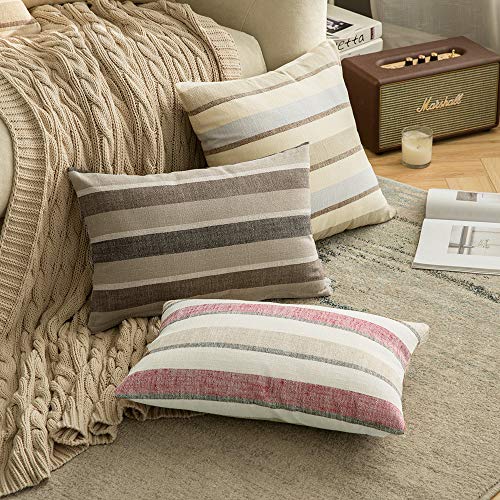 MIULEE 2 Piezas de Funda de Cojines a Rayas de Colores Lino Algodón Duradero Funda de Almohada Cuadrada Decorativa para Hogar Sofá Cama Silla Dormitorio Habitacion Juvenil 30x50cm Café