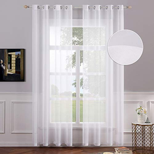 MIULEE Cortinas Poliéster Translucida de Dormitorio Moderno Ojales Cortina Ventana Visillos Salon para Sala Cuarto Dormitorio Comedor Salon Cocina Salón de 2 Unidades 140 x 245cm Blanco