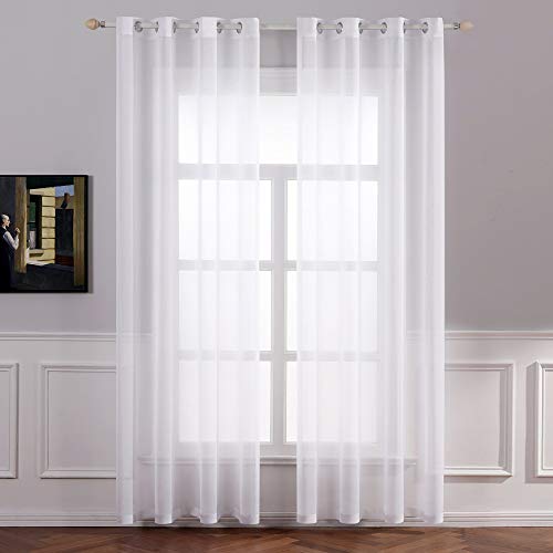 MIULEE Cortinas Poliéster Translucida de Dormitorio Moderno Ojales Cortina Ventana Visillos Salon para Sala Cuarto Dormitorio Comedor Salon Cocina Salón de 2 Unidades 140 x 245cm Blanco