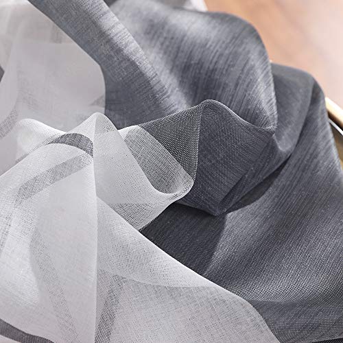 MIULEE Cortinas Translucida de Moderno Ventana Visillos Rayas Salon Paneles con Anillas para Sala Cuarto Comedor Salon Cocina Habitación 140 x 225 cm, 2 Unidades Blanco+Gris